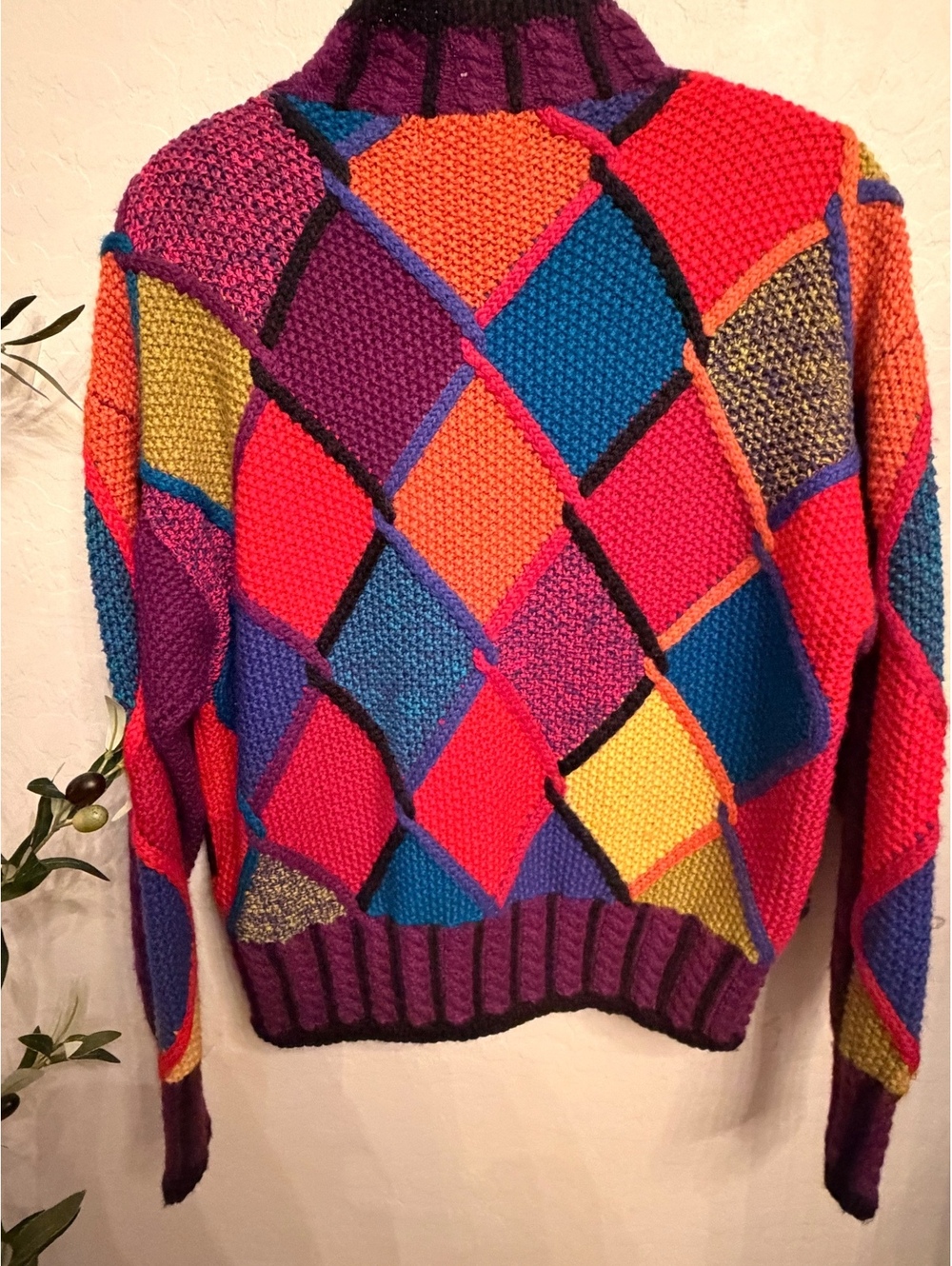 Vintage August Silk Knits 3D Patchwork Wool Zip Cardigan - Picture 4 of 6
